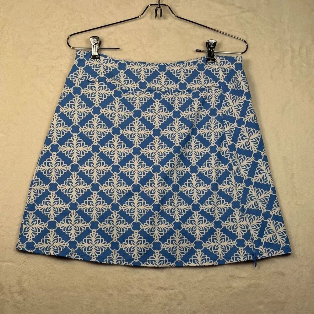 Lulu B Blue White Geo Print Pull On Skort Skirt Shorts Small Stretch Golf